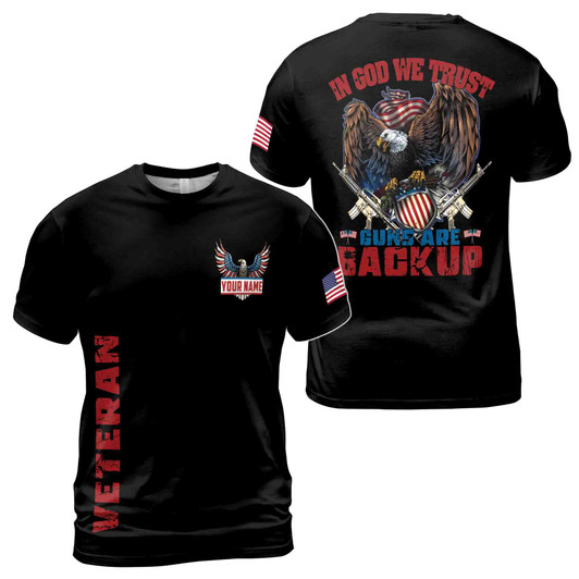 In God We Trust Faith & Freedom American Eagle Veteran 3D T-Shirt S-5XL