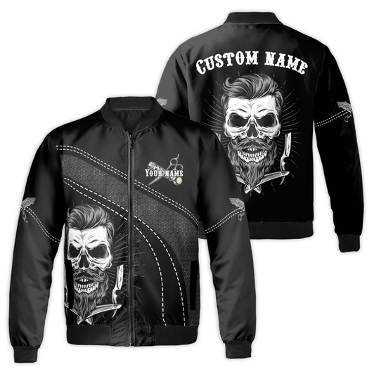 Custom Name Gentleman Skull Barber Hairsalon Bomber Jacket S-5XlL