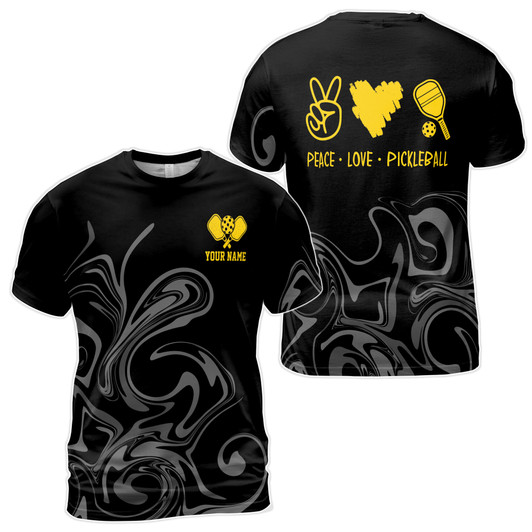 Custom Name Pickleball Team Marble Pattern Peace Love Men's T-shirt S-5XL