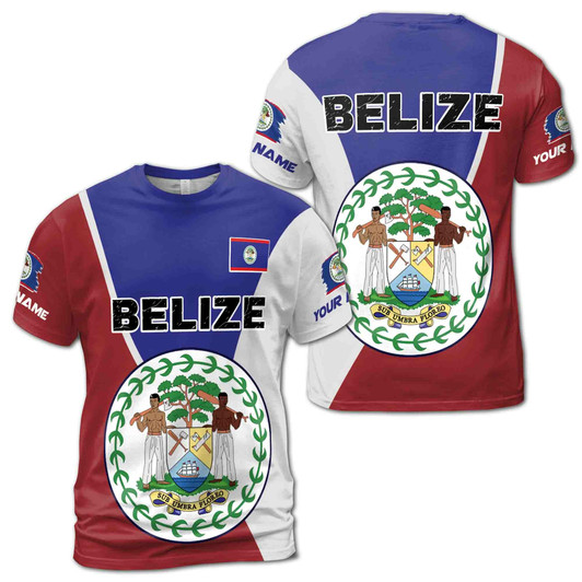 Customized Name Belize Coat Of Arms Men's T-shirt S-5XL
