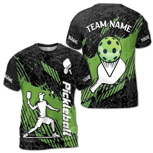 Custom Name Pickleball Team Paddle Ball Striped Green Black Men's T-shirt S-5XL