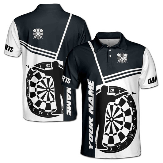 Personalized Team Name Black White Dartboard Men's Polo Shirt S-5XL