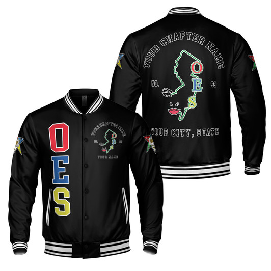 Personalized Order of The Eastern Star OES City State Map Line Varsity Jacket S-5XL