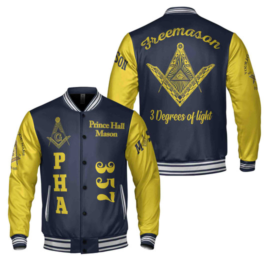Customized Prince Hall Mason 3 Degrees of Light Freemason Varsity Jacket S-5XL
