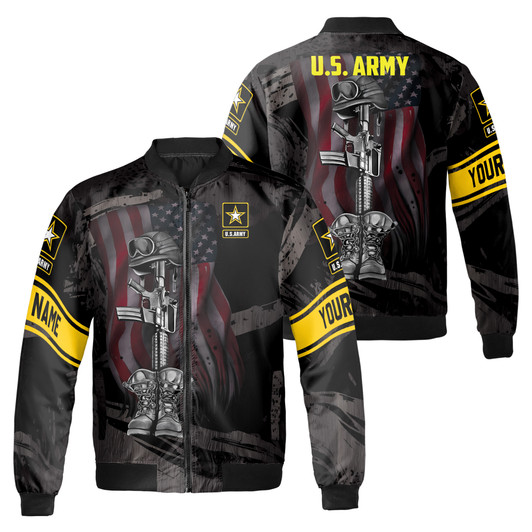Custom Name U.S ARMY Veteran Gun Boots America Black Bomber Jacket S-5XL