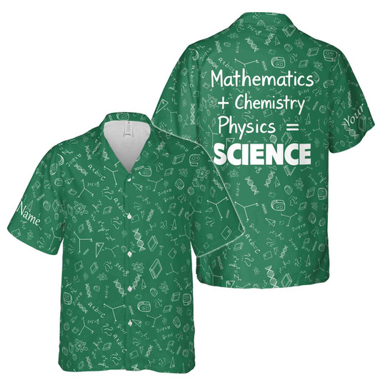 Custom Name Mathematics Chemistry Physics Equations Green Hawaiian Shirt S-5XL