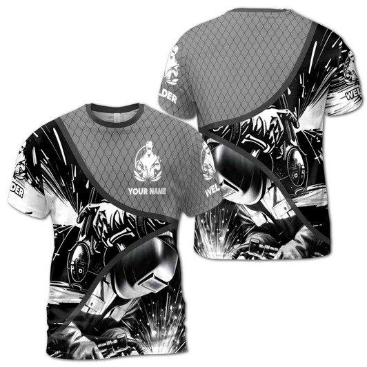 Custom Name Welder Spark Machine Hands Black White Gray 3D T-Shirt S-5XL