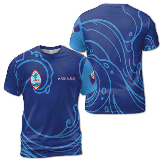 Custom Name Guam Flag Coat Of Arms Patriotic Culture Blue 3D T-Shirt S-5XL