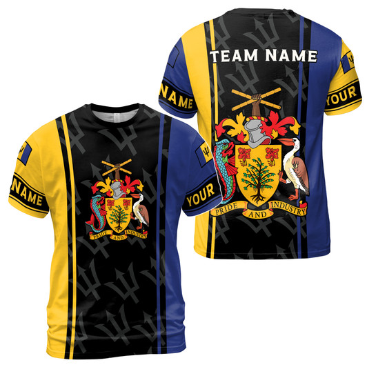 Custom Team Name Barbados Flag Pride And Industry Black Yellow 3D T-Shirt S-5XL