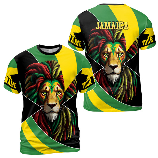 Custom Name Jamaica Flag Lion Pattern Colorful 3D T-Shirt S-5XL