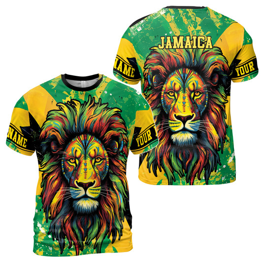 Custom Name Jamaica Flag Jamaican Lion Colorful 3D T-Shirt S-5XL