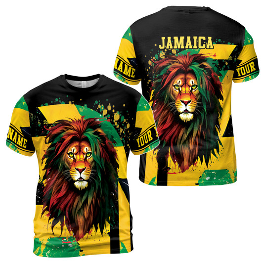 Custom Name Jamaica Flag Lion Paint Colorful 3D T-Shirt S-5XL