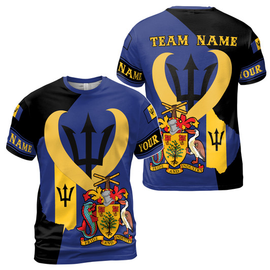 Custom Team Name Barbados Flag Pride And Industry Black Blue 3D T-Shirt S-5XL