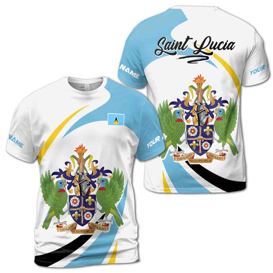 Custom Name Saint Lucia The Land The People The Light White 3D T-Shirt S-5XL