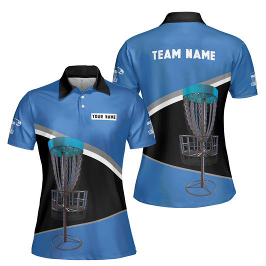 Custom Team Name Disc Golf Sport Lover Blue Black Women's Polo Shirt S-5XL