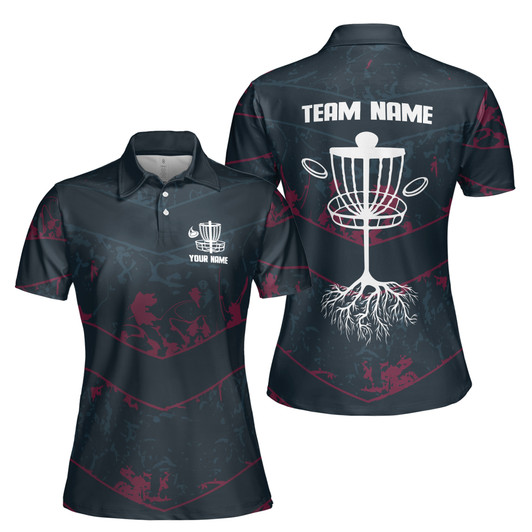 Custom Team Name Disc Golf Roots Paint Splashes Black Women's Polo Shirt S-5XL