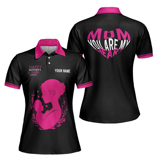 Custom Name Mom Quote You Are My Heart Black Women's Polo Shirt S-5XL, For Mom