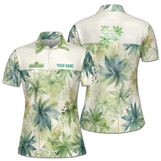 Custom Name Mom You Are The Best Floral White Green Women's Polo Shirt S-5XL