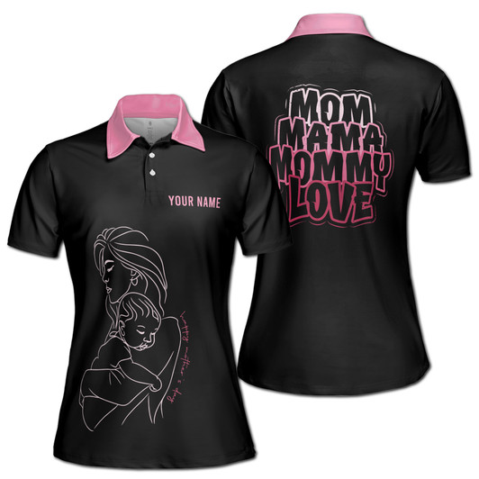 Custom Name Mom Mama Mommy Love Black Women's Polo Shirt S-5XL