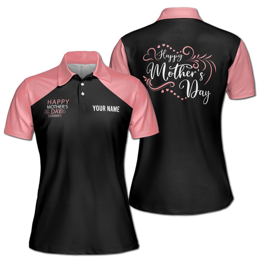 Custom Name Happy Mother Hearts Black Pink Women's Polo Shirt S-5XL, For Mom