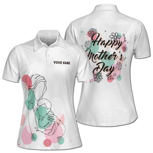 Custom Name Mom Baby Floral Pattern White Women's Polo Shirt S-5XL