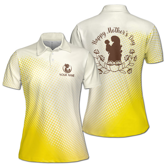 Custom Name Mom Baby Dots Yellow White Women's Polo Shirt S-5XL