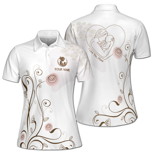 Custom Name Mom I Love You, Mom Whimsical Floral Swirls Women's Polo Shirt S-5XL