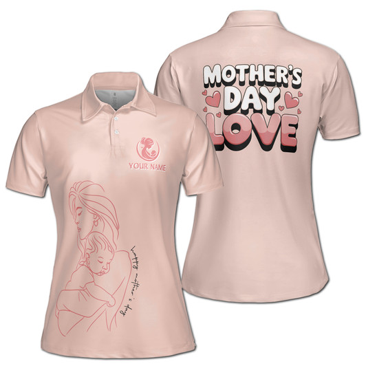 Custom Name Mom And Baby Hearts Pink Women's Polo Shirt S-5XL