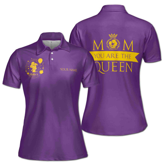 Custom Name Mom You Are The Queen Purple Women's Polo Shirt S-5XL