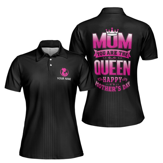 Custom Name Mom Baby Crown You Are The Queen Black Women's Polo Shirt S-5XL