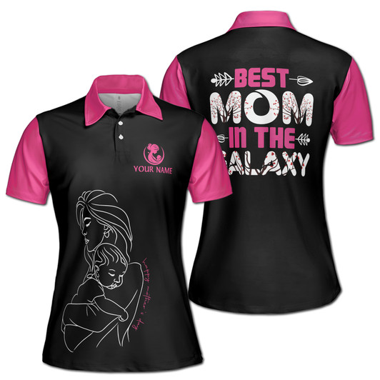 Custom Name Best Mom In The Galaxy Arrows Black Pink Women's Polo Shirt S-5XL