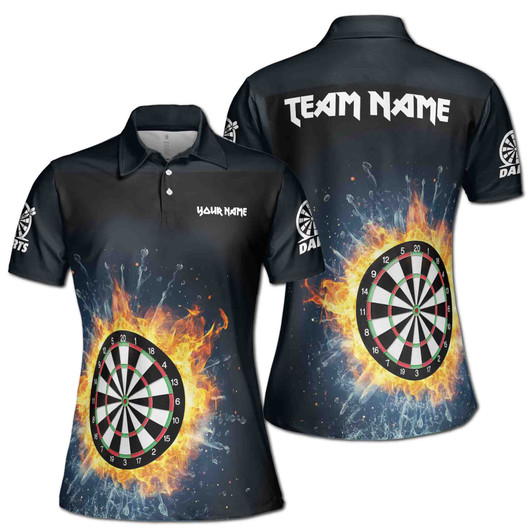 Custom Name Darts Board Fire Water Black Women's Polo Shirt S-5XL, For Friend