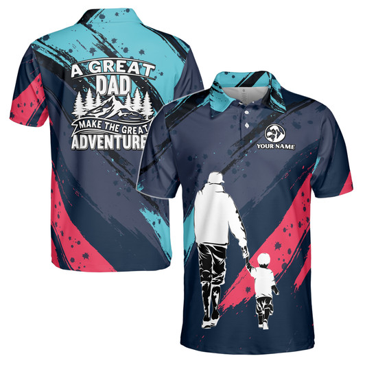 Custom Name Great Dad Adventure Splashes Dark Blue 3D Men's Polo Shirt S-5XL