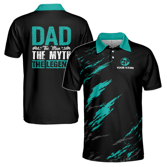 Custom Name Dad Man Myth Legend Black 3D Men's Polo Shirt S-5XL