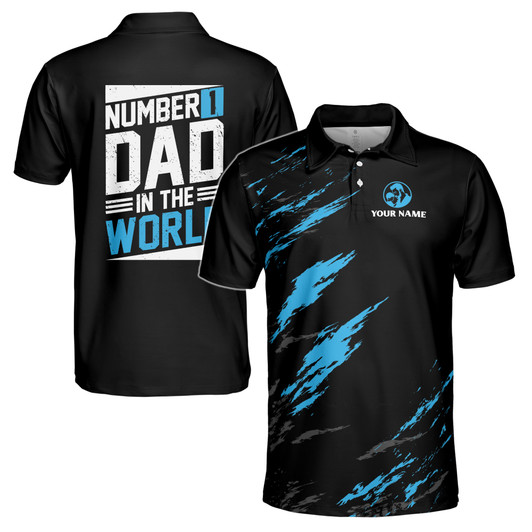 Custom Name Number One Dad In The World Black 3D Men's Polo Shirt S-5XL