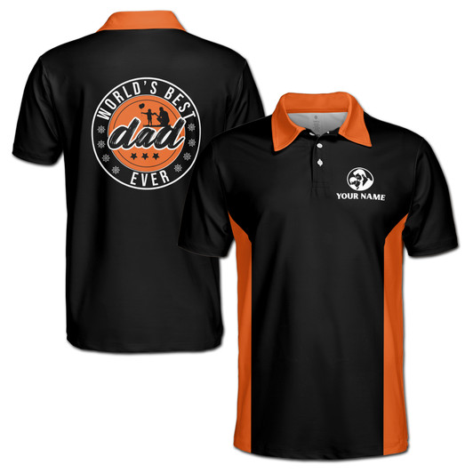 Custom Name World's Best Dad Black Orange 3D Men's Polo Shirt S-5XL