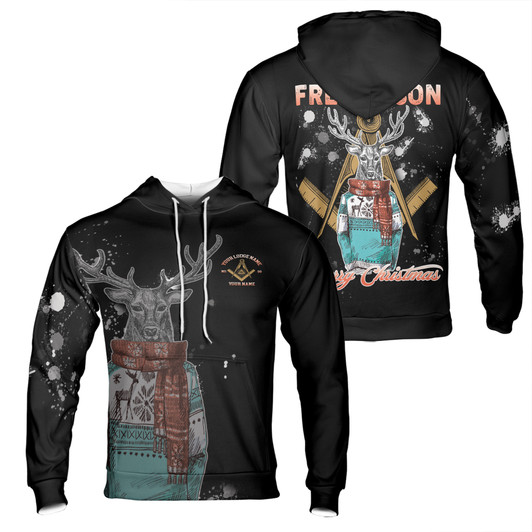 Personalized Freemasson Christmas reindeer pattern Hoodie S-5XL