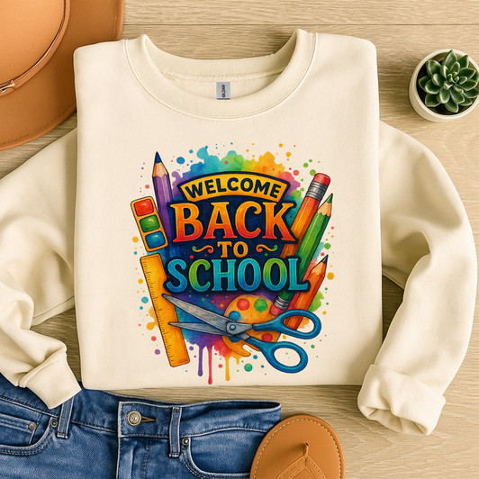 Welcome Back To School Youth and Adult Unisex Sweatshirt, Trendy Watercolor Back To School Sweatshirt