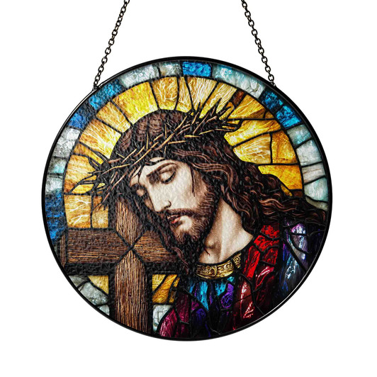 Jesus Crown of Thorns Stained Glass Suncatcher Window Hanging