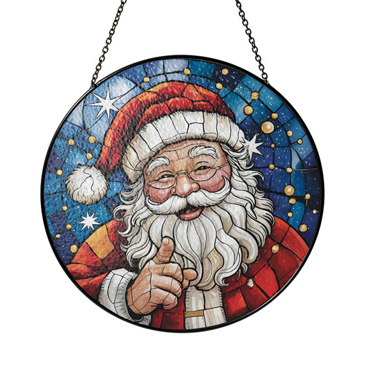 Smiling Santa Night Sky Stained Glass Suncatcher Window Hanging Decor
