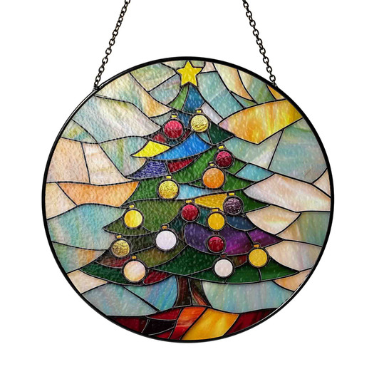 Christmas Tree Stained Glass Suncatcher Window Hanging Holiday Decor