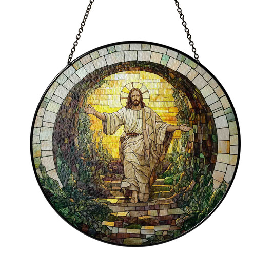 Resurrected Jesus Stained Glass Suncatcher Window Hanging Christian Decor