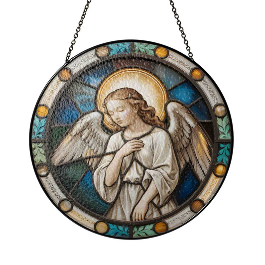 Angel Stained Glass Suncatcher Christian Window Hanging Religious Decor with Halo and White Wings