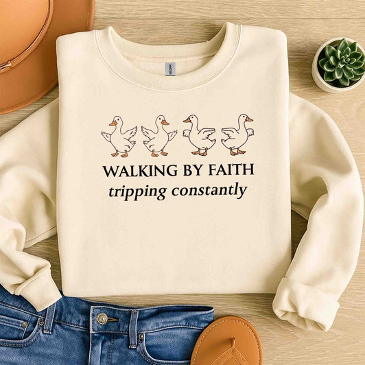 Walking By Faith, Christian Bible Verse Retro Faith, Religious Graphic,  Sweatshirt