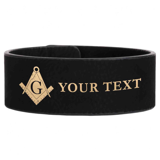 Custom Masonic Grunge Pattern Symbol Freemason Lodge Gift Engraved Leatherette Cuff Wristband