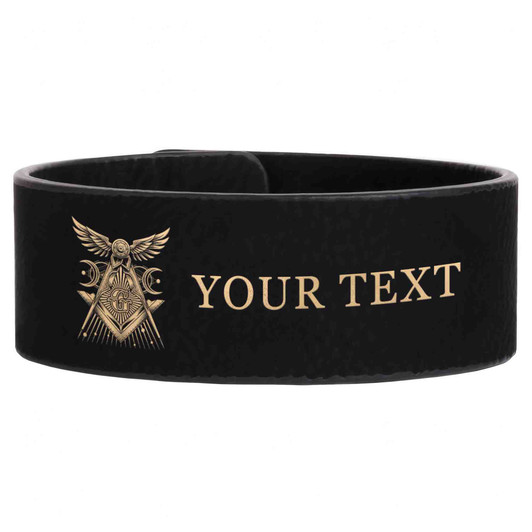 Custom Planetary Wings Symbol Freemason Lodge Gift Engraved Leatherette Cuff Wristband
