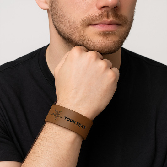 Custom OES Pentagon Down Symbol Chapter Gift Engraved Leatherette Cuff Wristband