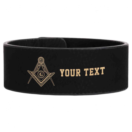 Custom Mason Symbol Masonic Sun Badge Freemason Lodge Gift Engraved Leatherette Cuff Wristband