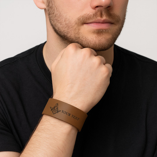Custom Mason Symbol Masonic Chiseled Pattern Freemason Lodge Gift Engraved Leatherette Cuff Wristband