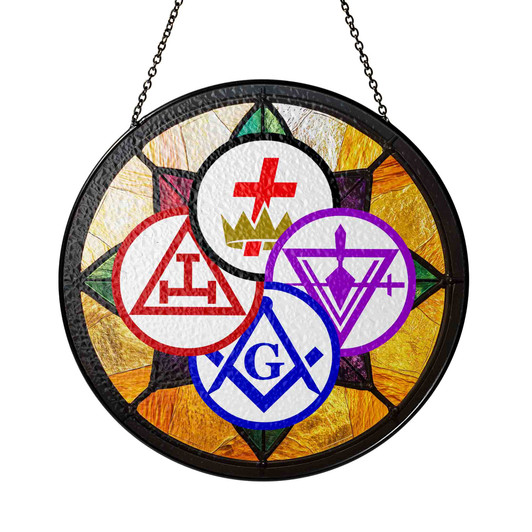 York Rite Symbols Freemason Mosaic Pattern Colorful Stained Glass Suncatcher